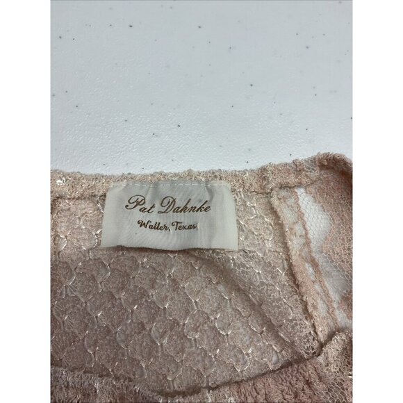 PAT DAHNKE Women’s size‎ L Pink Lace Sheer puff short sleeve top Boho Western - Picture 8 of 14